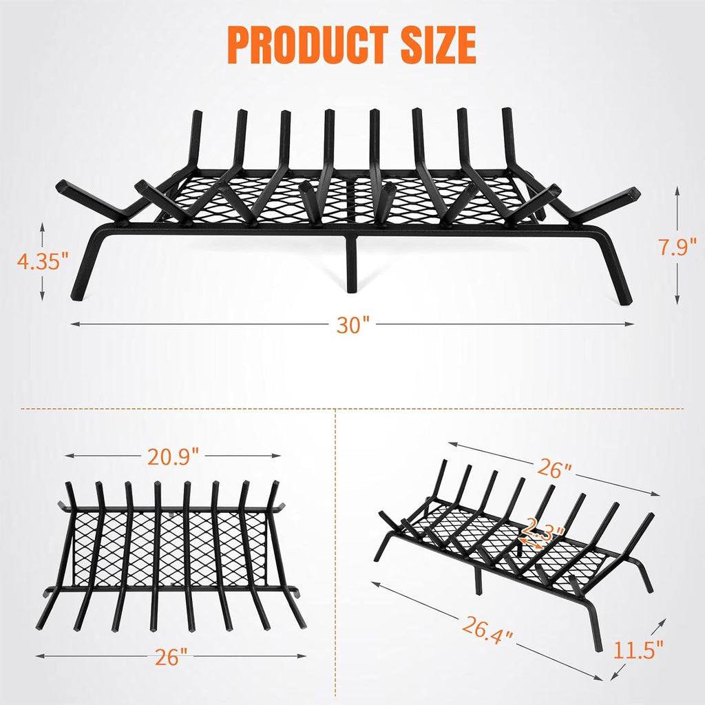 INNO STAGE 30 Inch Fireplace Grate with Ember Retainer, Indoor Outdoor
