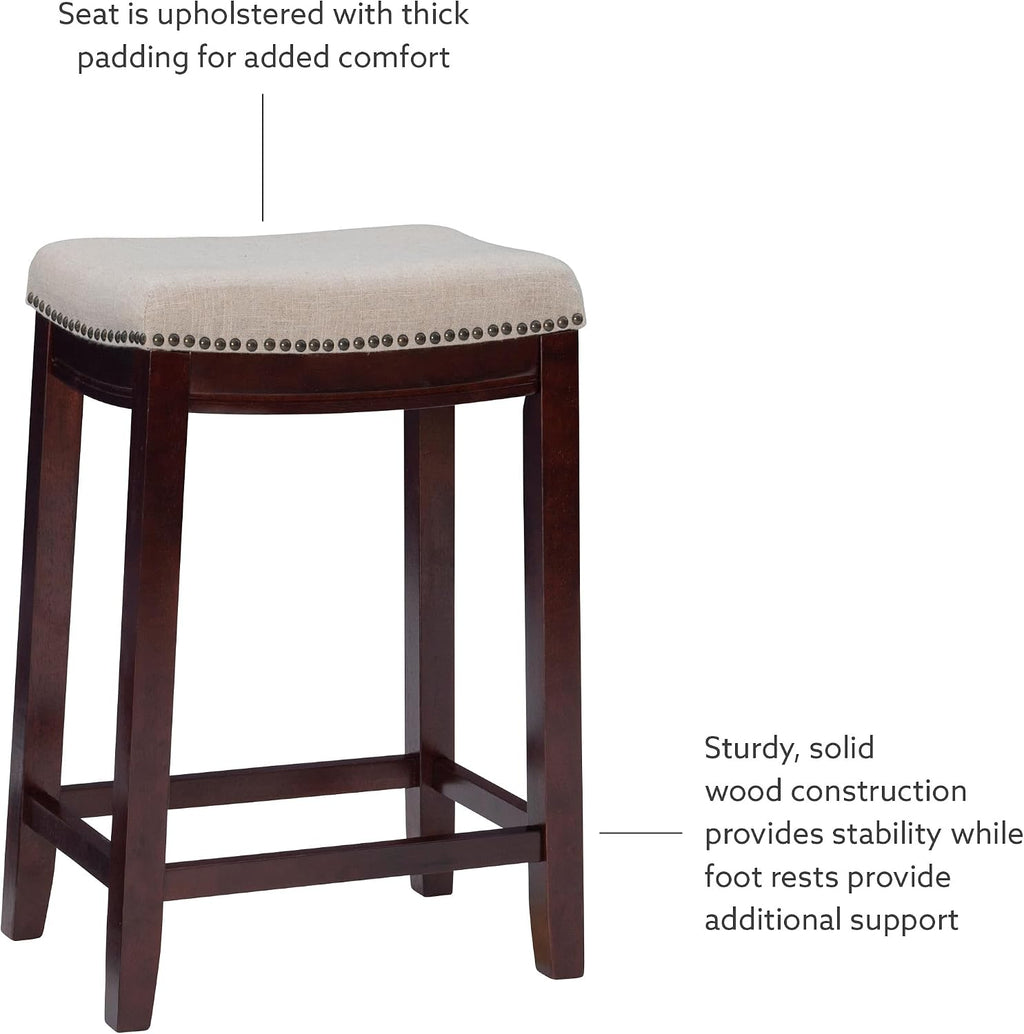 Linon Harper Beige & Dark Walnut 24" Counter Stool, Beige/Dark Walnut (98325WAL-01-KD)
