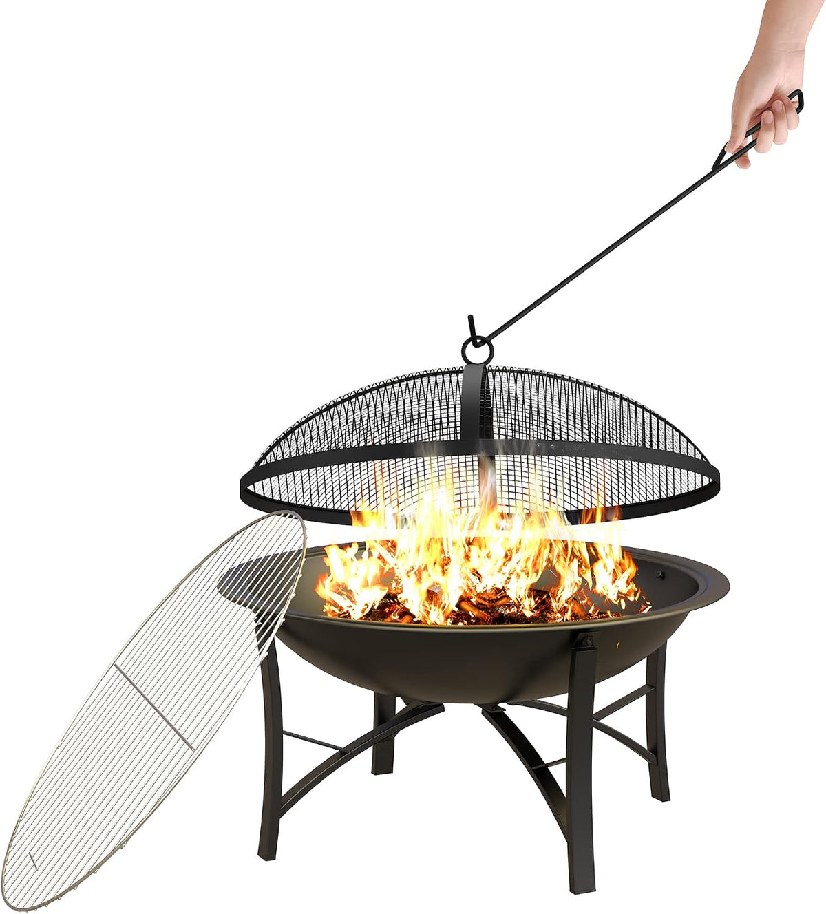 Fire Beauty Wood Burning Fire Pit, 2-in-1 BBQ Grill for Backyard Camping