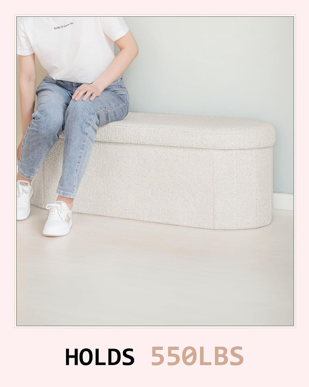43.3 Inches Foldable Storage Ottoman Bench, Oval Footrest