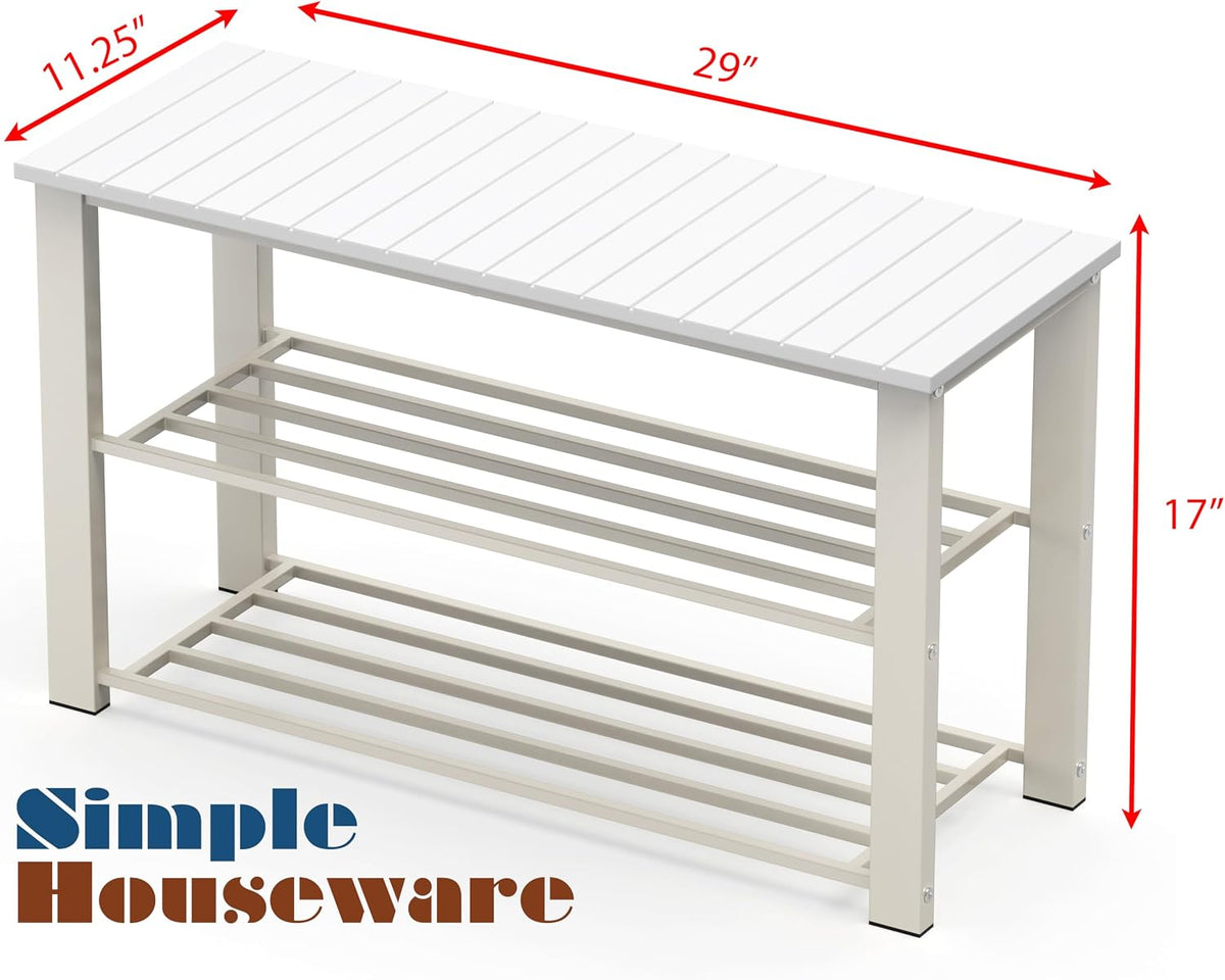 Simple Houseware Wooden Top Shoe Rack Bench for Entryway, White