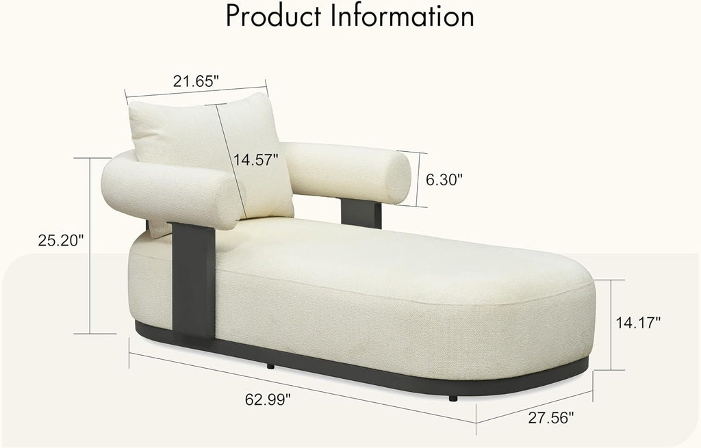 PURPLE LEAF Chaise Lounge 4 Pieces with Cushion and Pillow, Armrest, White