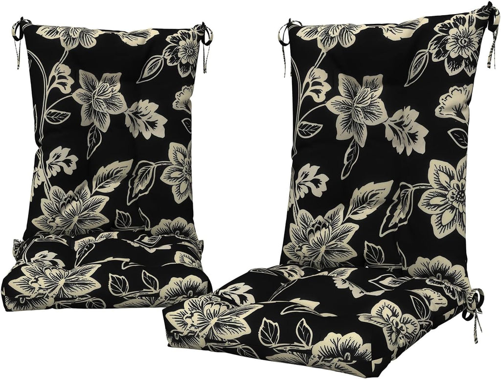DYTXIII Set of 2 Rocking Chair Cushions for Outdoor/Indoor Use,Water Resistant Tufted High Back Chair Pads for Patio,Porch,Balcony Rocker and Adirondack Furniture - Vines Black