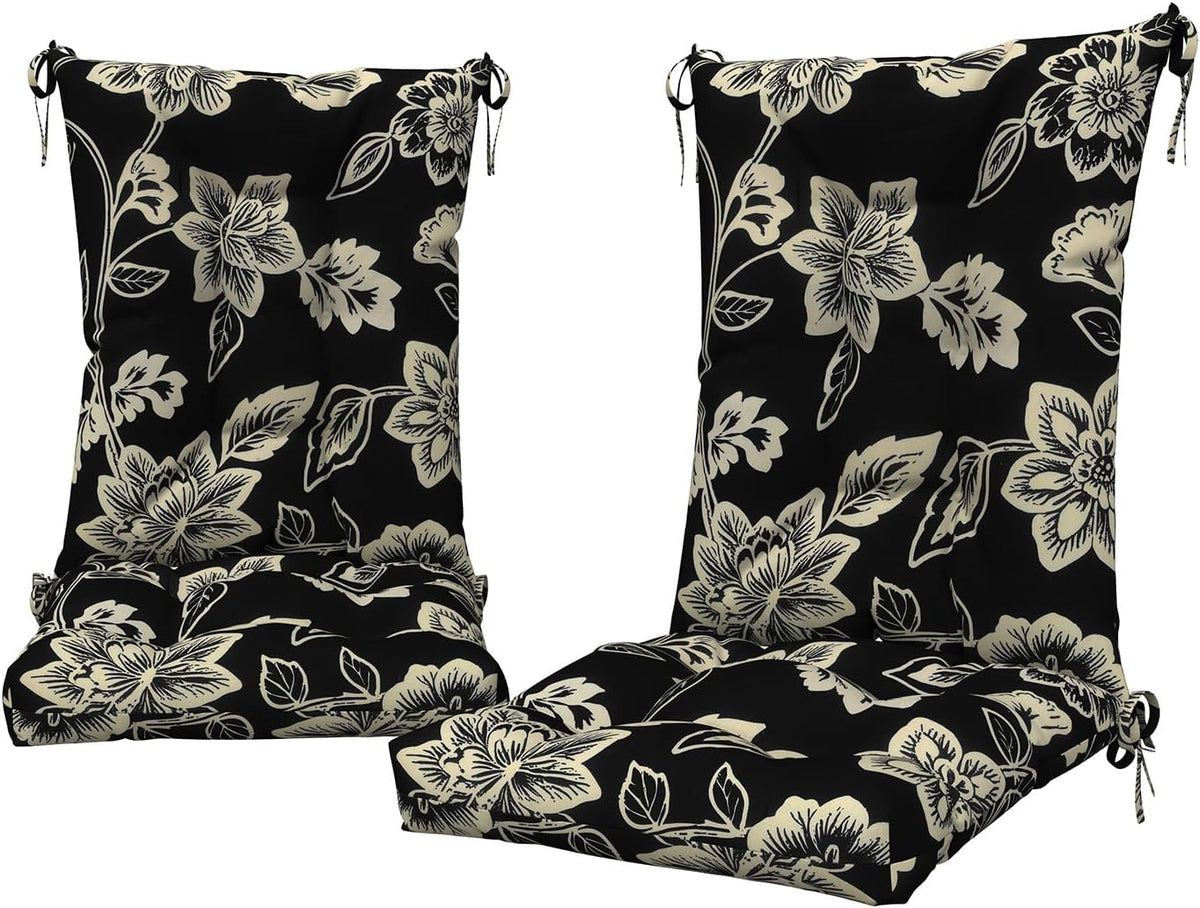DYTXIII Set of 2 Rocking Chair Cushions for Outdoor/Indoor Use,Water Resistant Tufted High Back Chair Pads for Patio,Porch,Balcony Rocker and Adirondack Furniture - Vines Black