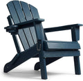 HDPE Adirondack Chair, Folding Outdoor Patio Chair with Cup Holder, Weather Resistant Wood Grain Lawn Chair for Backyard, Garden, Fire Pit, Deck, Navy Blue