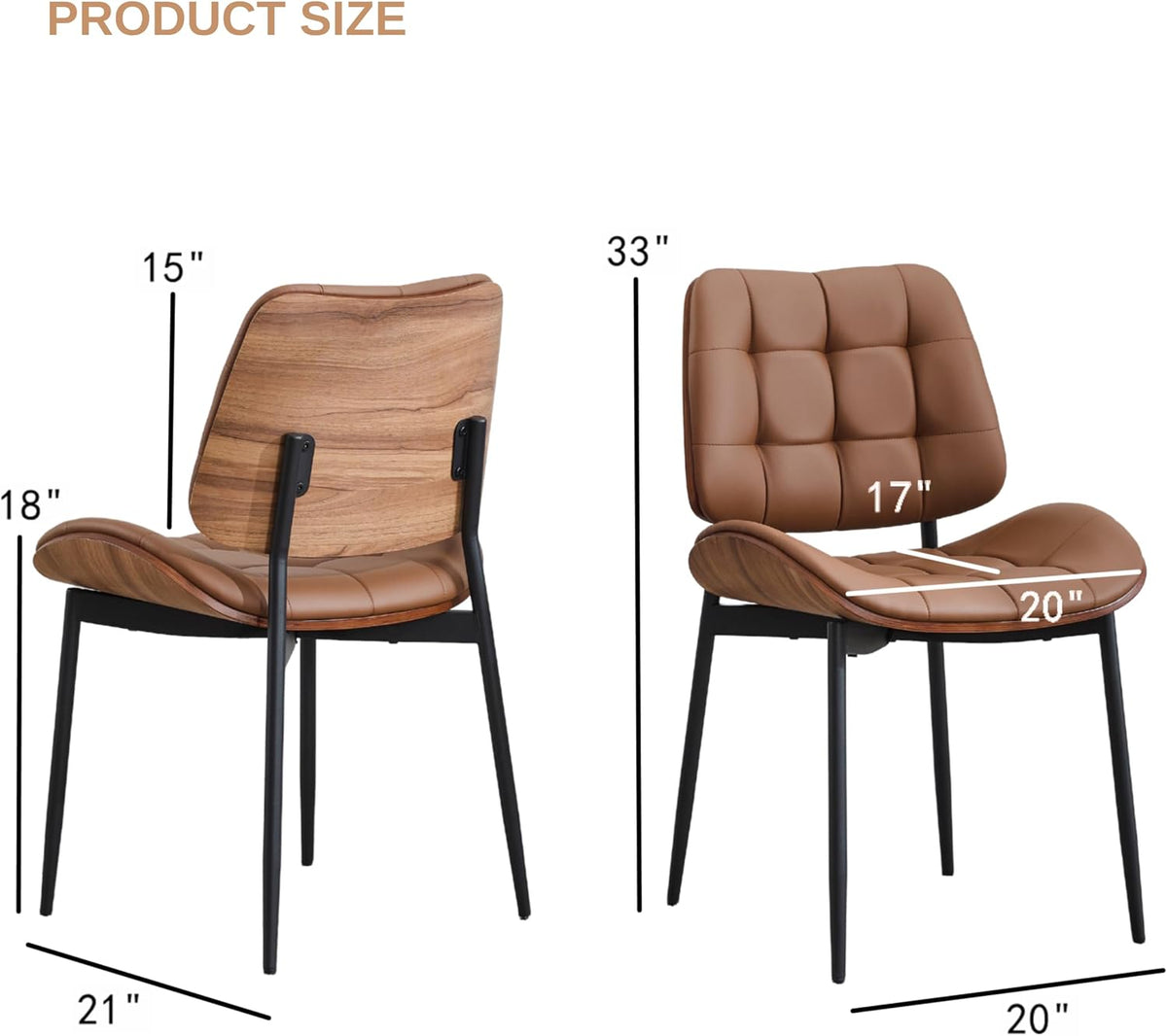 Mid Century Modern Dining Chairs Set of 6, Brown