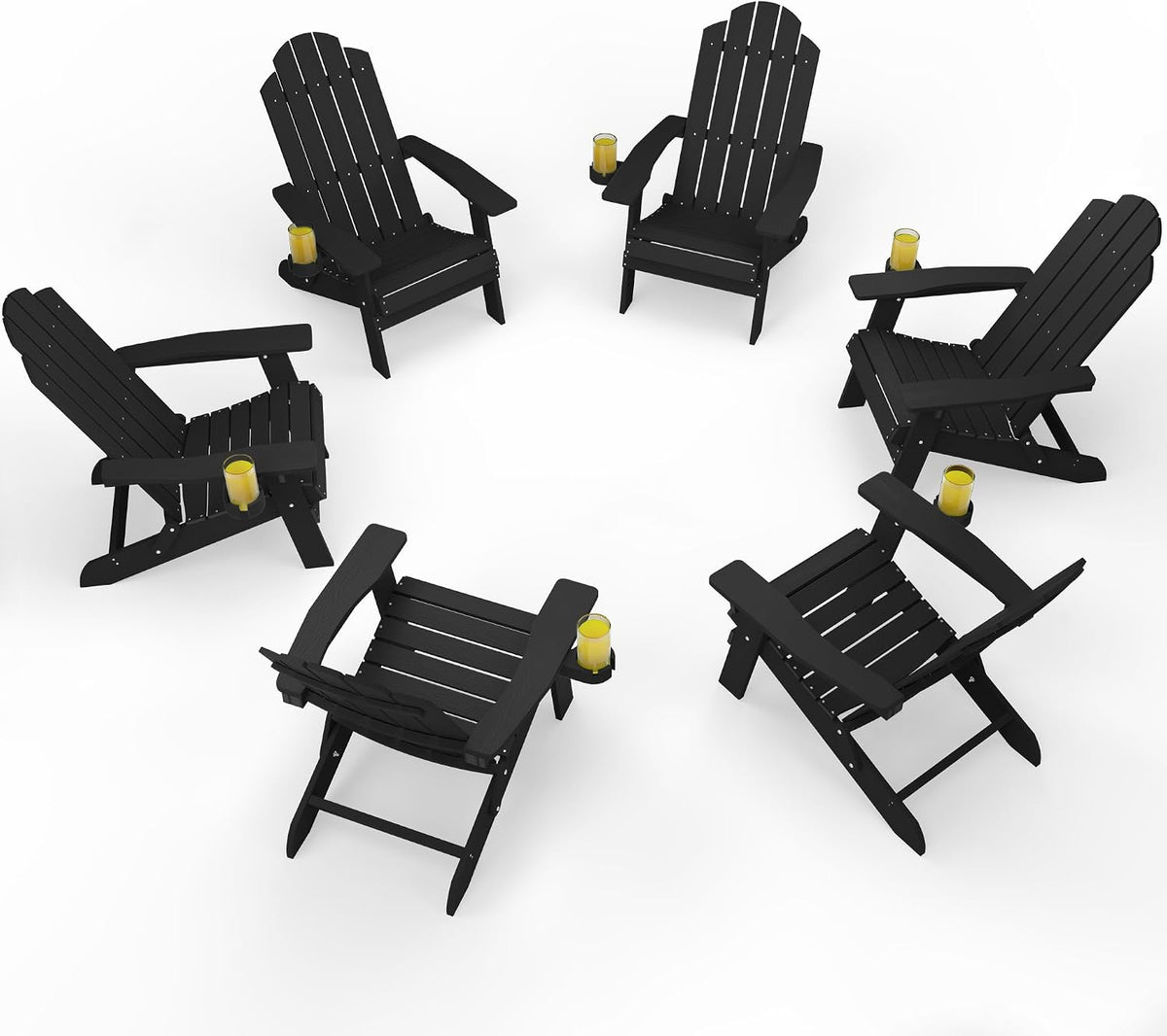 MXIMU Folding Adirondack Chairs Set of 6, Cup Holder, Black
