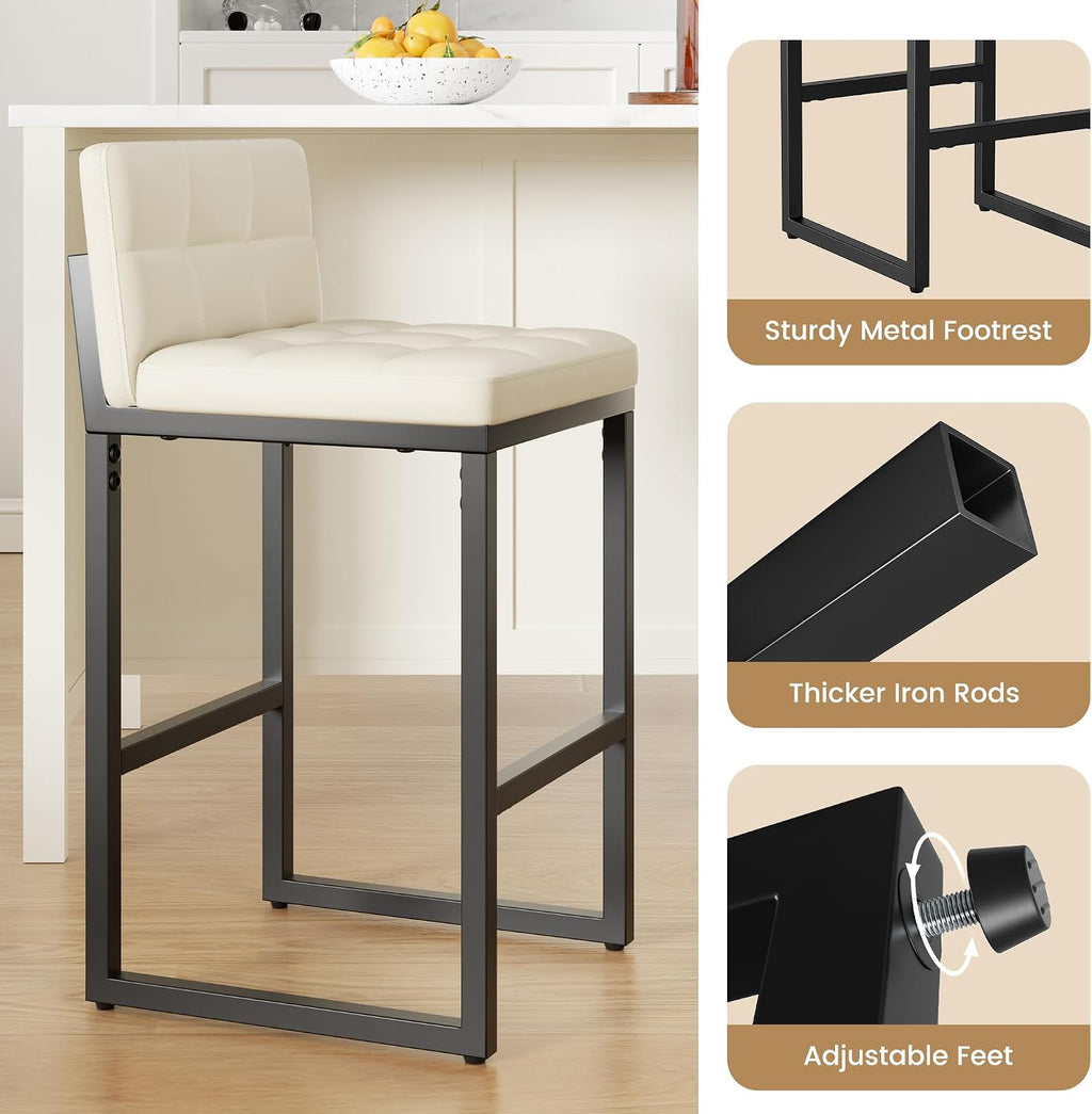 Bar Stools Set of 2, Modern Counter Height Bar Stools, Beige