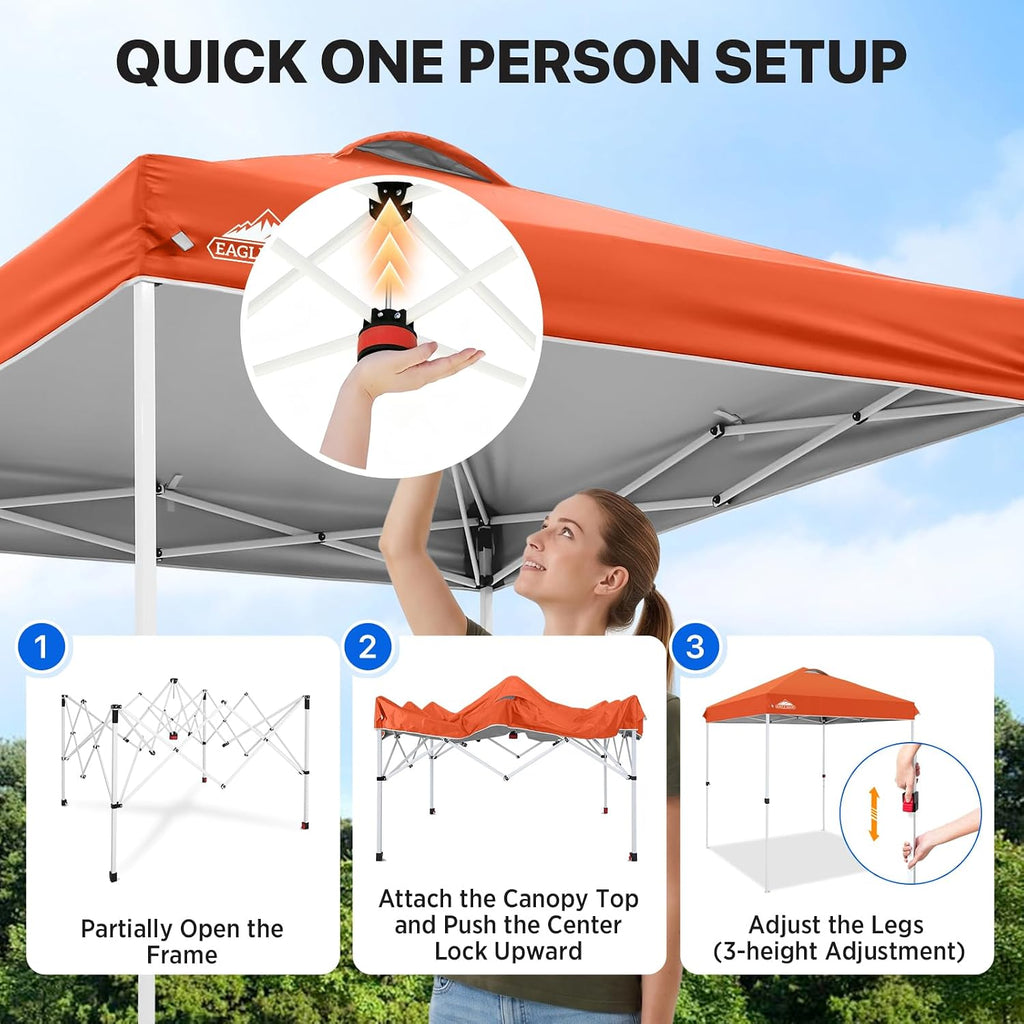 EAGLE PEAK 6.6x6.6 Pop Up Canopy Tent Easy Up Canopy Outdoor, Orange