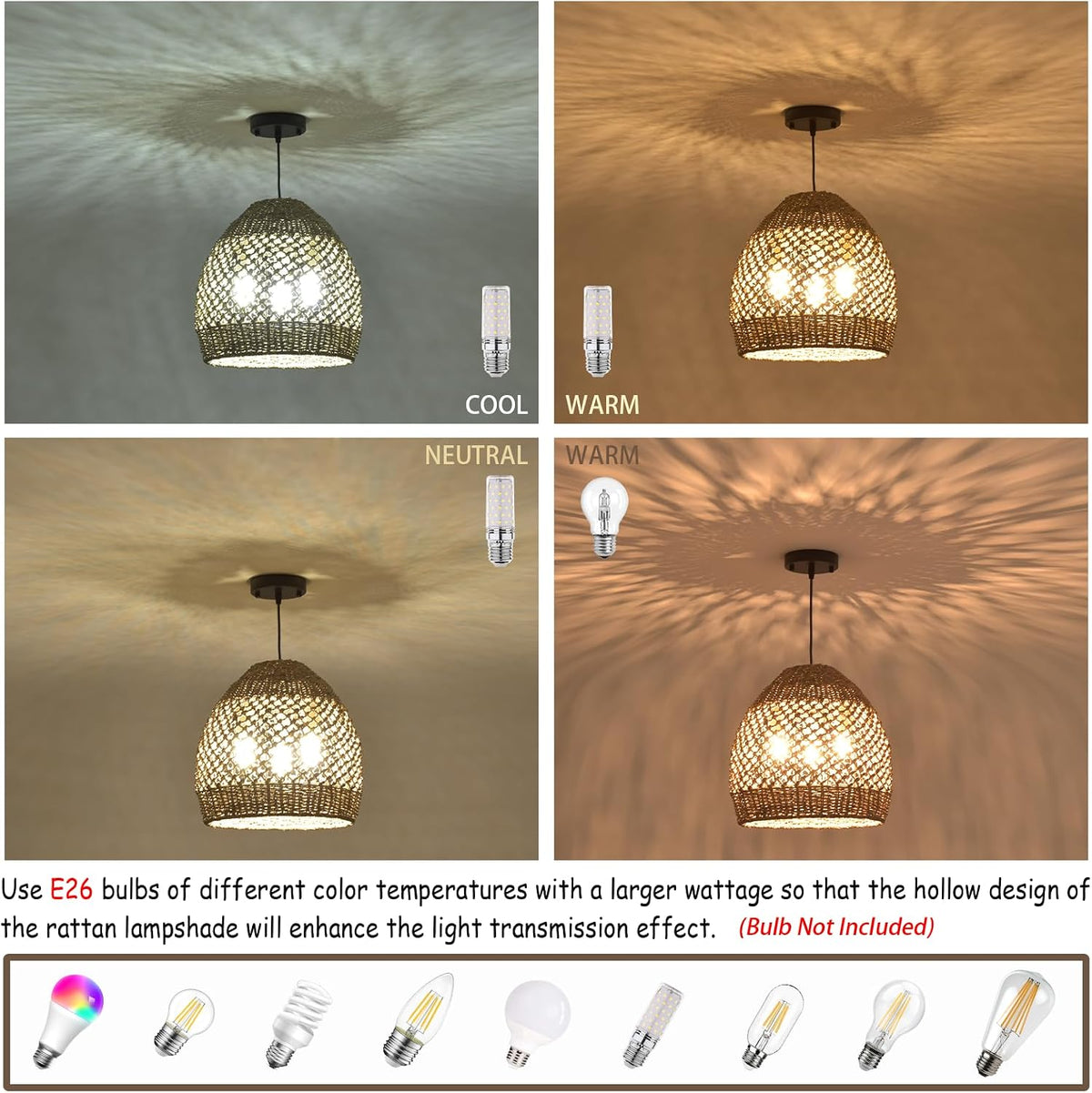 rattan pendant light 13.39in boho coastal wicker hanging showing dimensions
