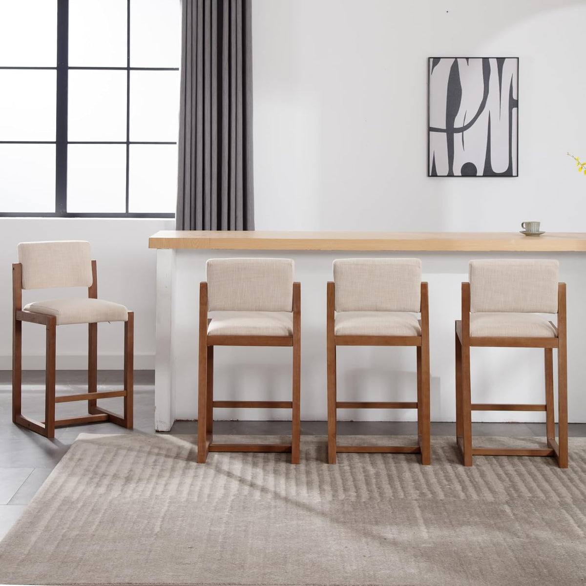 LukeAlon 26" Open Back Linen Counter Stools Set of 4, Beige