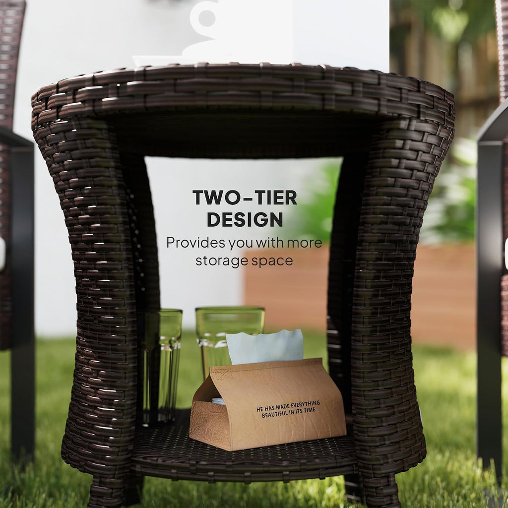 Outsunny 18" Outdoor Wicker Coffee Table 2-Tier Side Table Mixed Brown