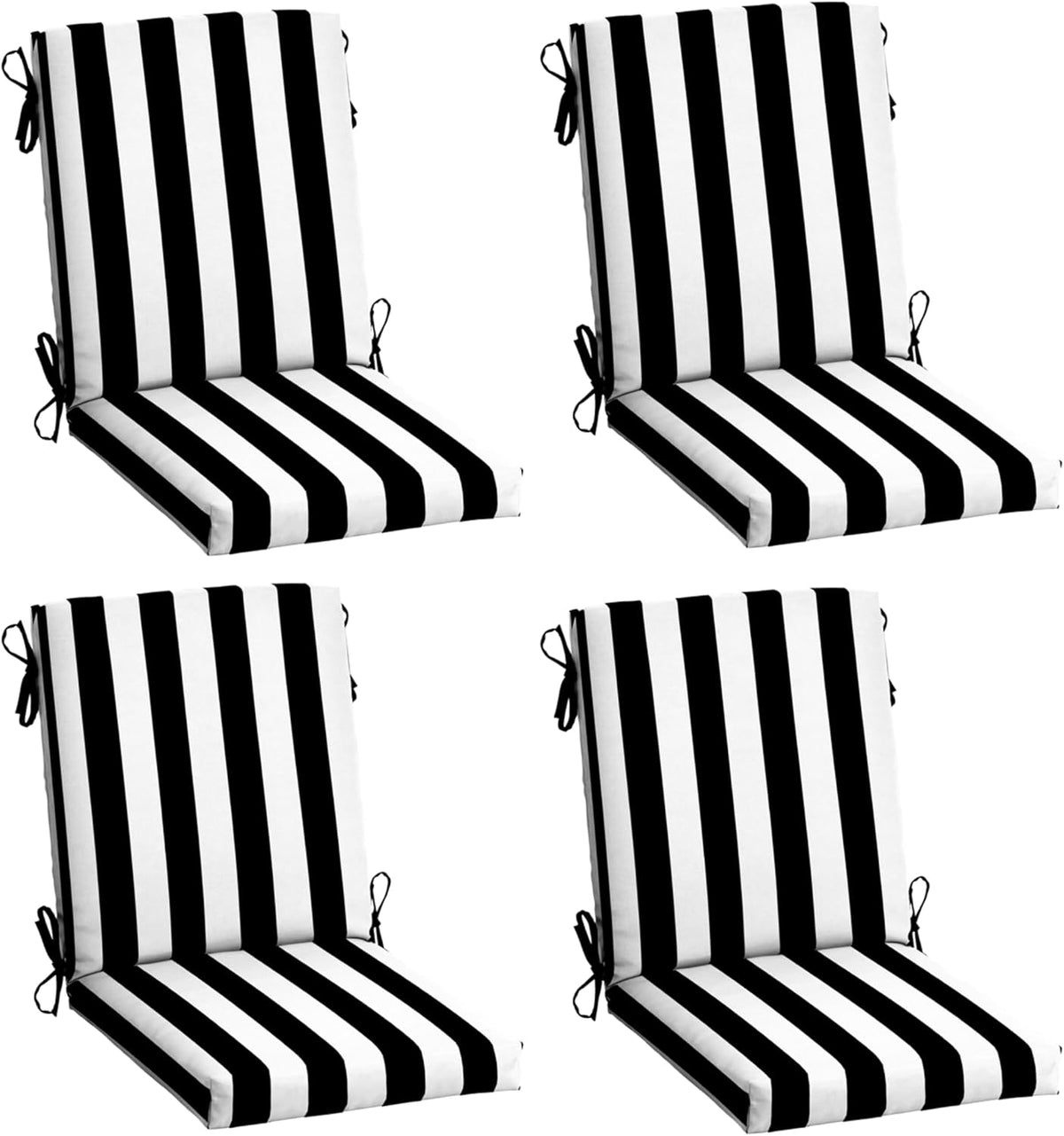 Arden Outdoor Dining Chair Cushion, 4-Pack, 20x44, Black Cabana Stripe