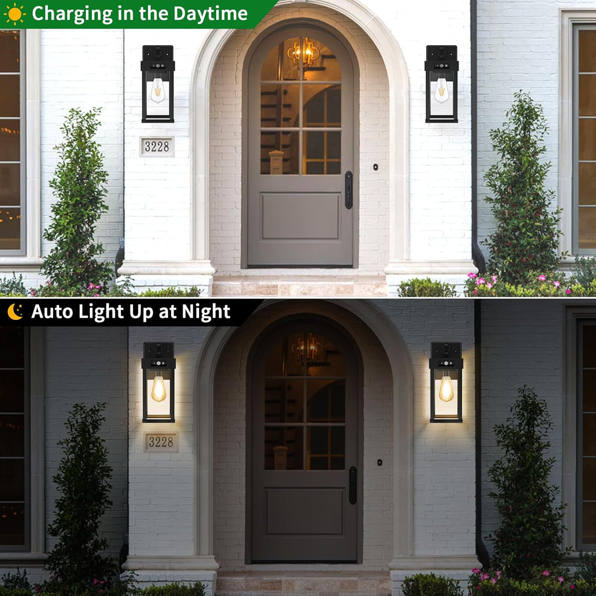 Auzev Outdoor Solar Wall Sconce Dusk to Dawn, Exterior Wall Light Fixture