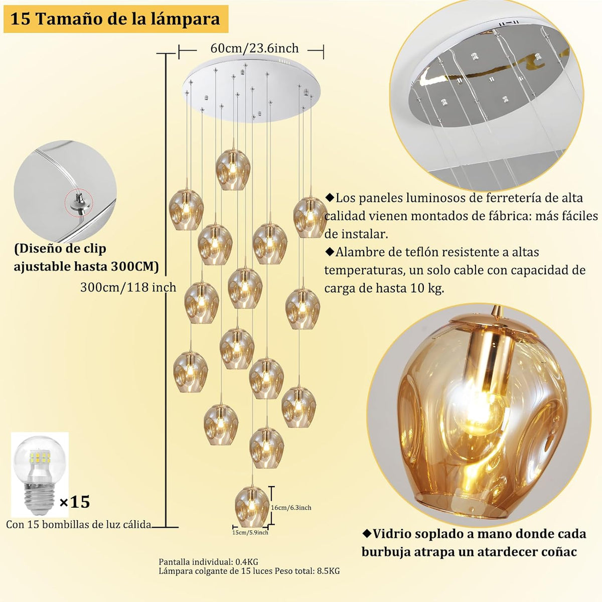 Long Chandeliers for High Ceilings,Modern Crystal Balls Pendant Light,Globe Raindrop Drop Lamp,Flush Mount Hanging Lighting Fixtures for Spiral Staircase,Foyer,Entryway,Living,15 Lights