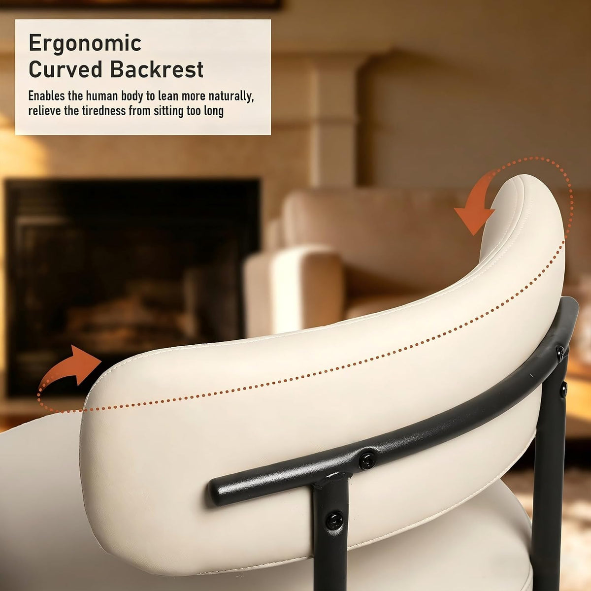 DYHOME Modern Dining Chairs Set of 2/PU Upholstered Dining Room Chair Cream