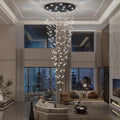 ykolupty H102 High Ceiling Chandelier Modern Crystal Chandeliers Raindrop Chandelier for Staircase Foyer Entryway Living Room Dimmable 3000-6000K (Black Chandeliers)