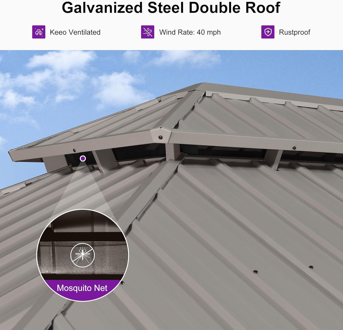 PURPLE LEAF Outdoor Hardtop Gazebo 10' x 12' Champagne Aluminum Structure