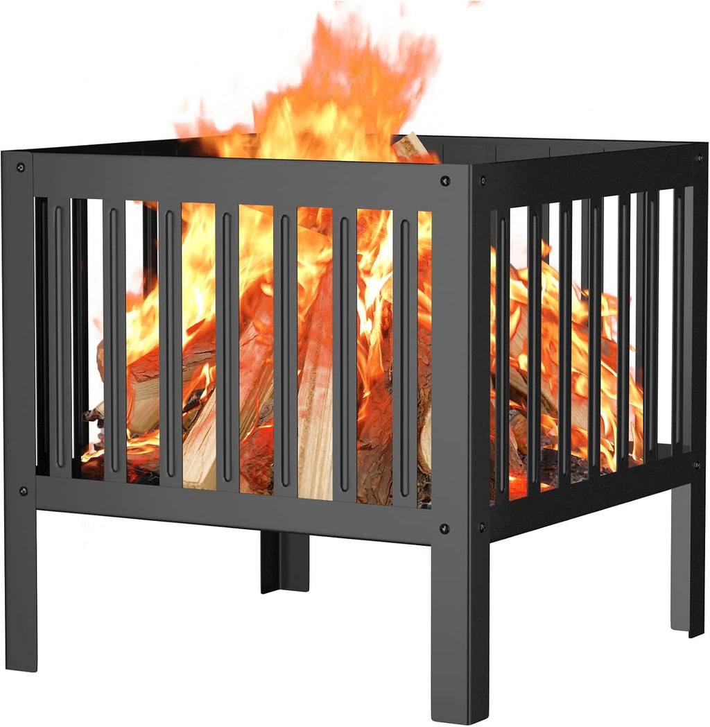 TBMLC 16" Tall,16-Inch Square Steel Grating Fire Pit with Bottom in Black