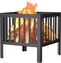 TBMLC 16" Tall,16-Inch Square Steel Grating Fire Pit with Bottom in Black
