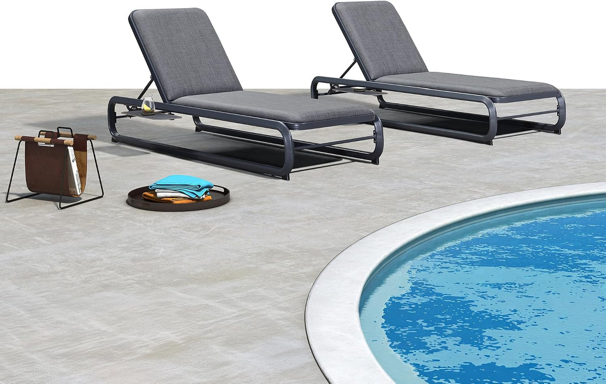PURPLE LEAF Outdoor Patio Chaise Lounge Chairs with Thick Cushion Dark Gray