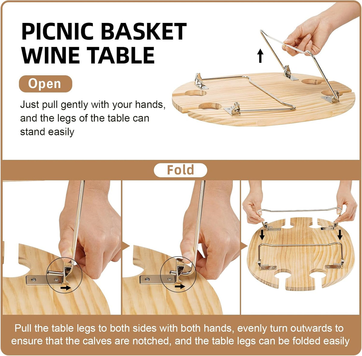 Wicker Picnic Baskets Set for 4 with Wine Table for Family, Beige