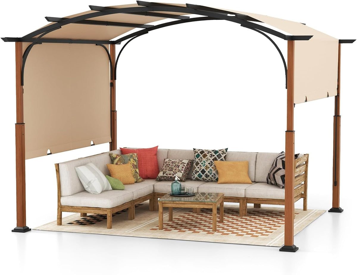 Tangkula Arched Patio Shelter Pavilion w/Retractable Sun Shade Canopy