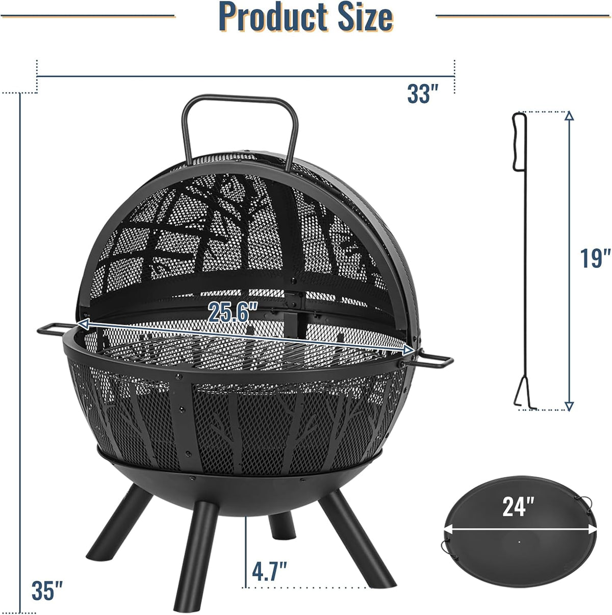 Panovue 35 Inch Wood Burning Fire Pit with BBQ Grill, Heavy Duty Fire Pits