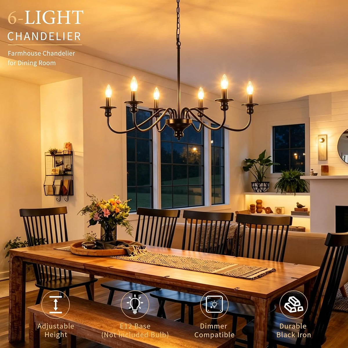 farmhouse chandelier 6 lights black vintage chandeliers over shown in use