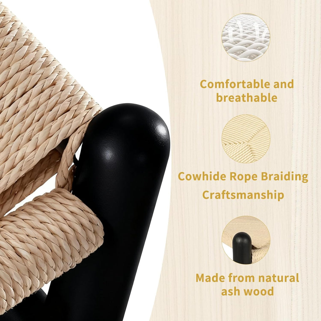 Wishbone Chairs Set of 4, Dining Chairs (Black Frame + Natural Cord)