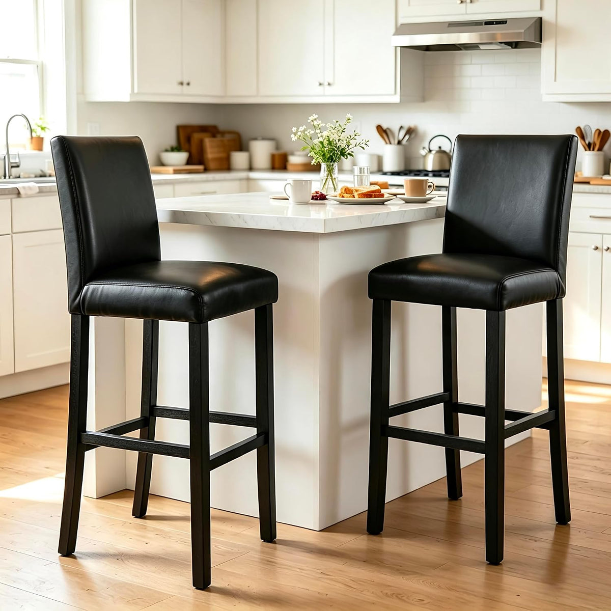 LSSPAID Bar Stools Set of 2, Black PU Leather 30 Inch Barstools