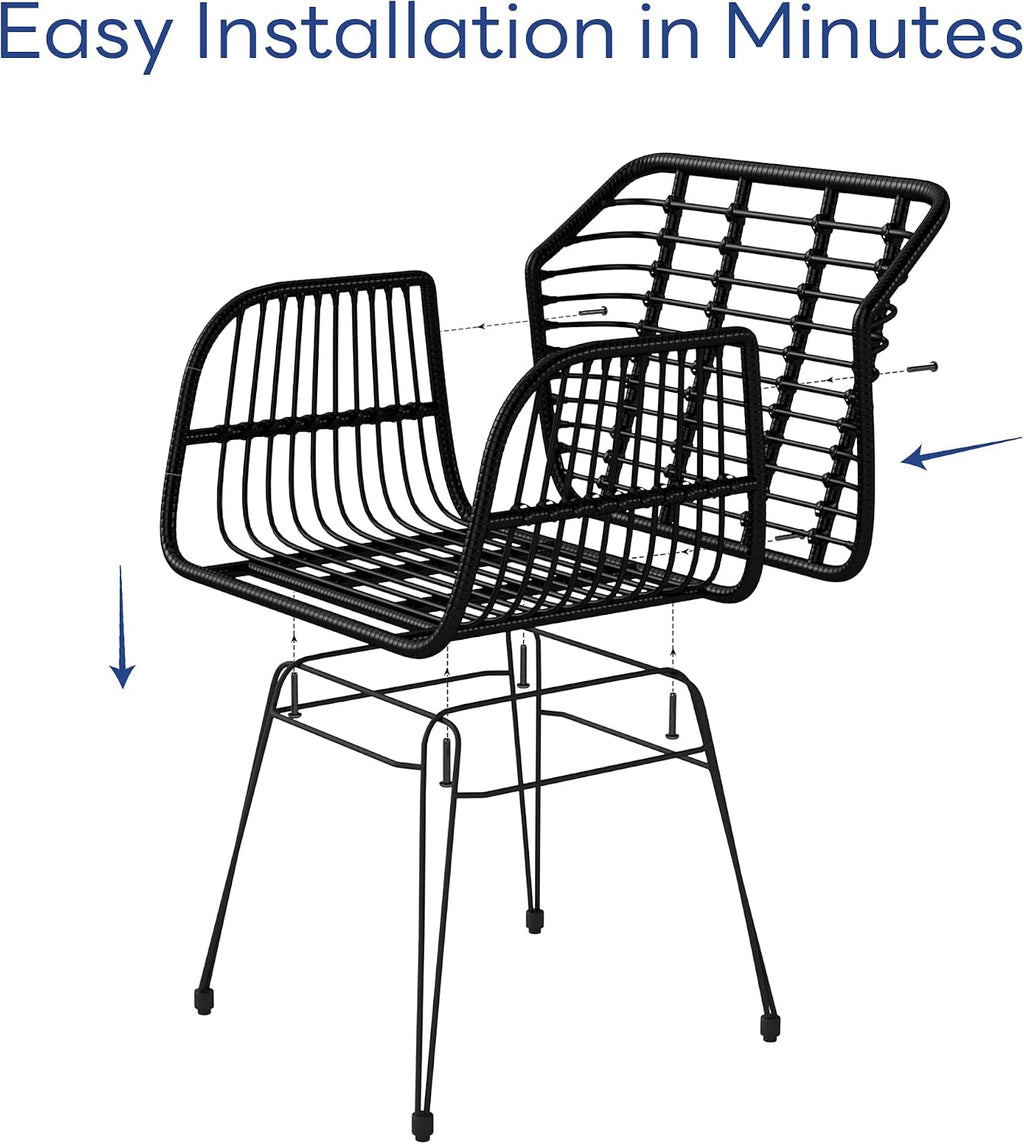 KROFEM 3 Piece Wicker Patio Bistro Furniture Set, Black
