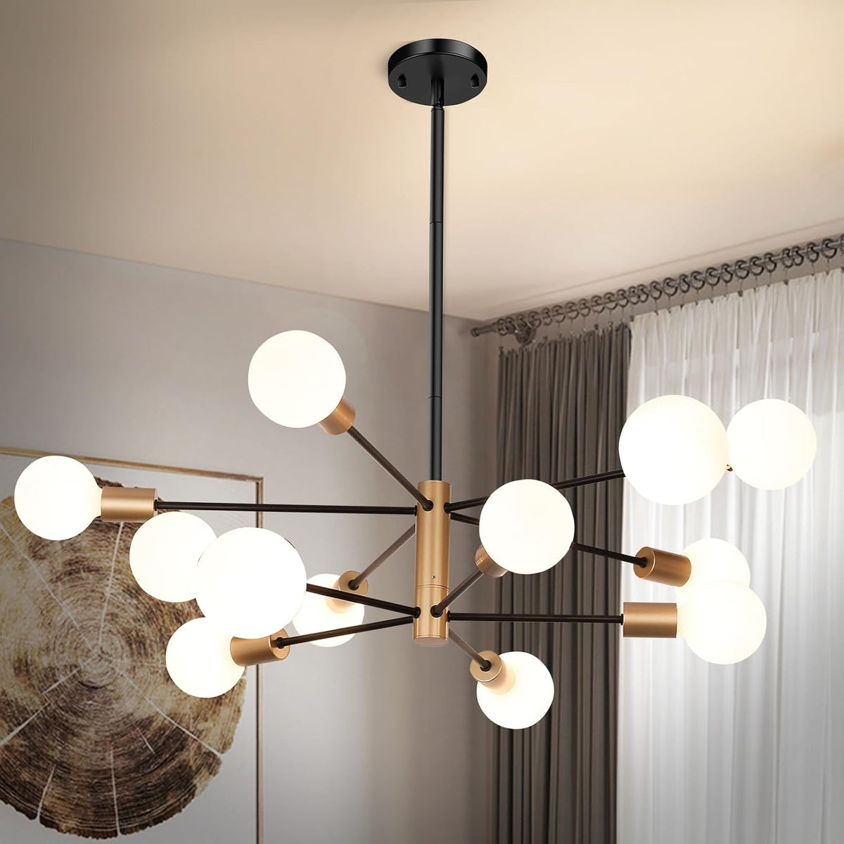 Sheetea 10-Light Chandelier, Dining Room Light Fixture Black and Gold