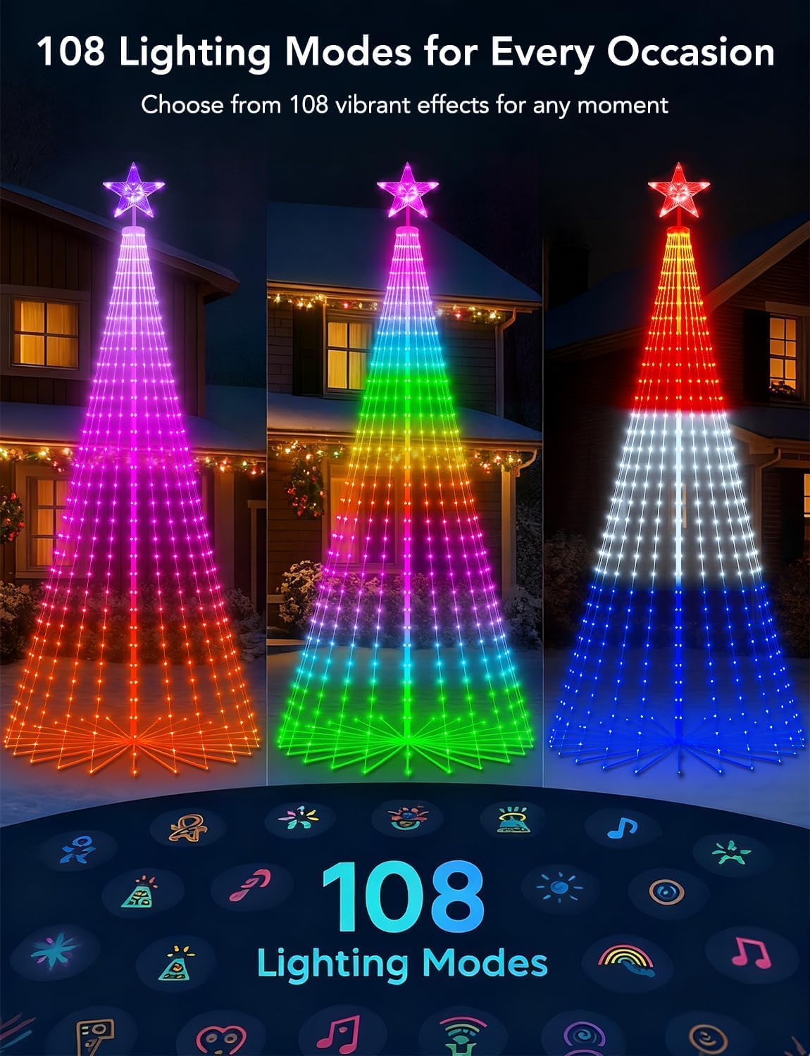 Popotan Halloween Outdoor Christmas Tree, 7FT 295 LED, RGB App Control