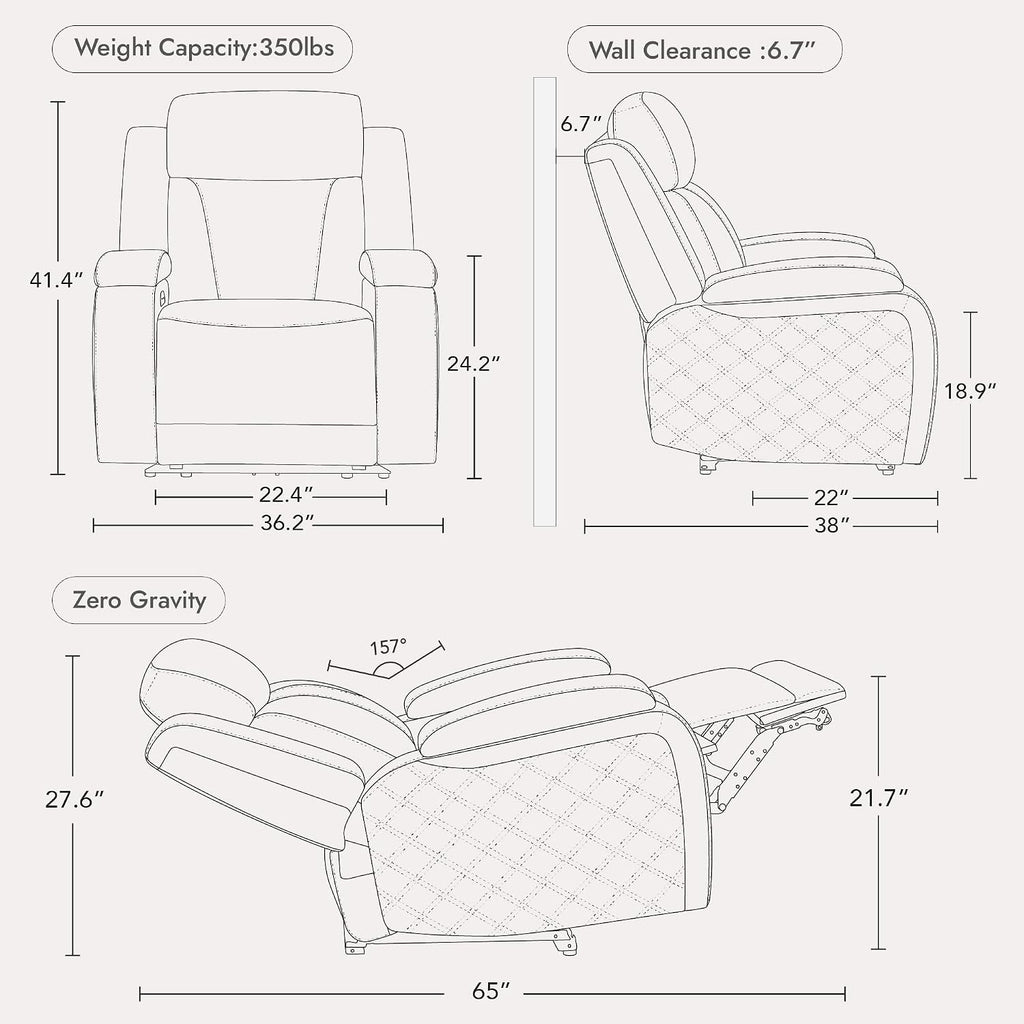 Watson & Whitely Zero Gravity Power Recliner Chair for Adults, Dark Brown