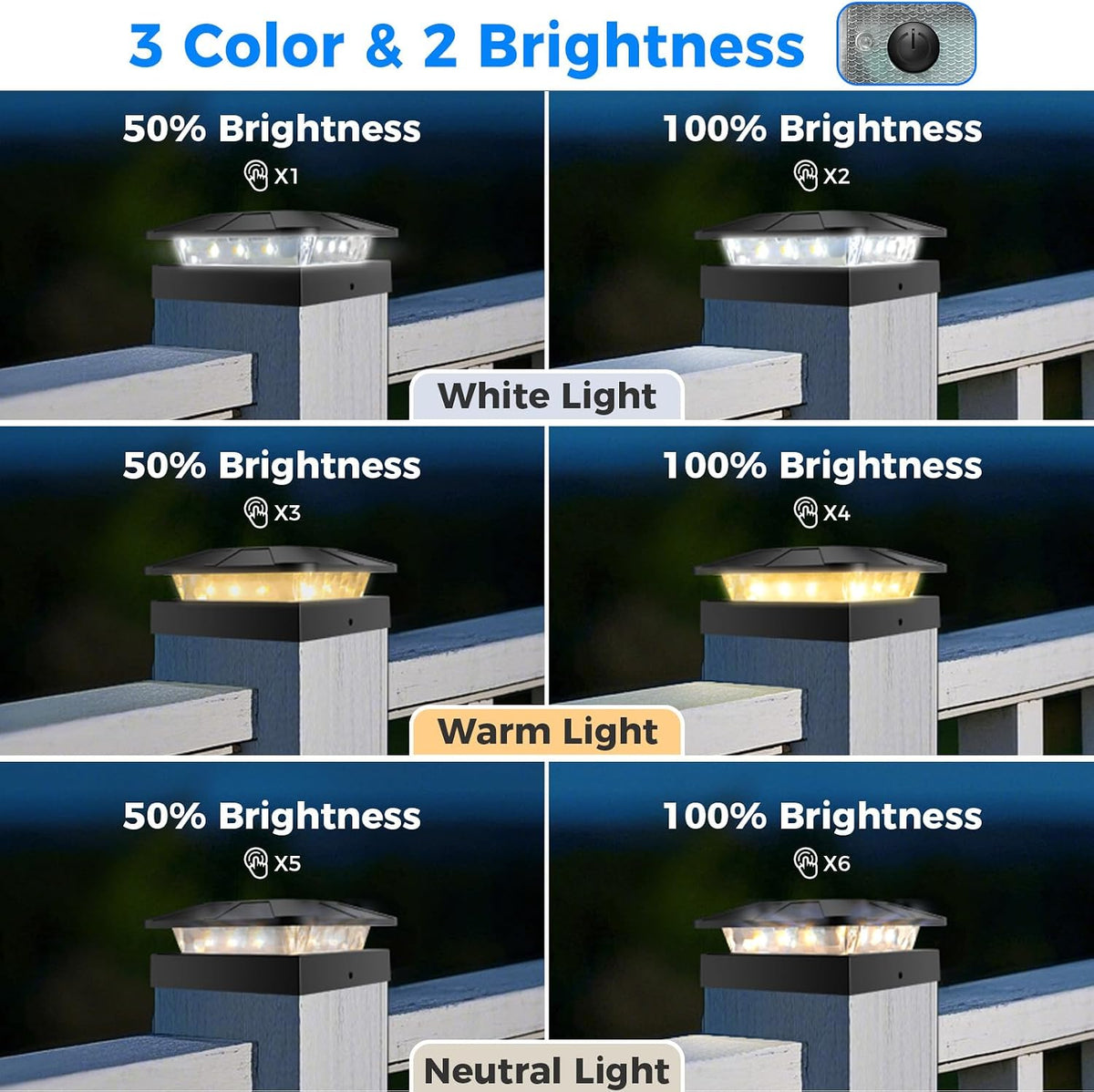 Peasur 12 Packs 4x4 Solar Post Cap Lights with 3 Lighting Modes