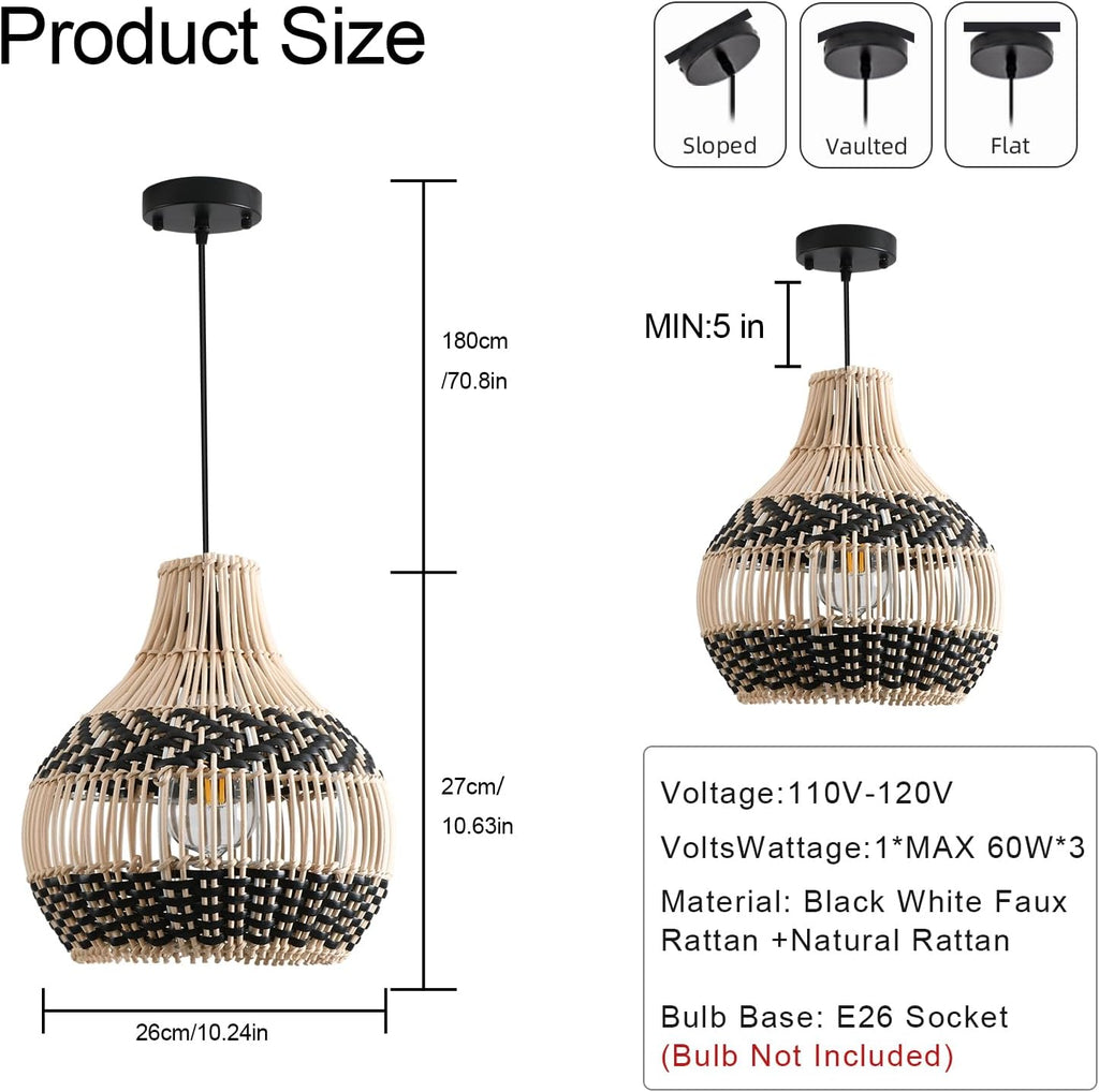rattan pendant light mini hand-woven black white rattan shown in use