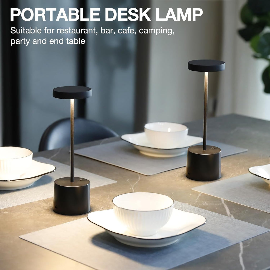 cordless rechargeable table lamp, 4000mah battery operated, black showing dimensions