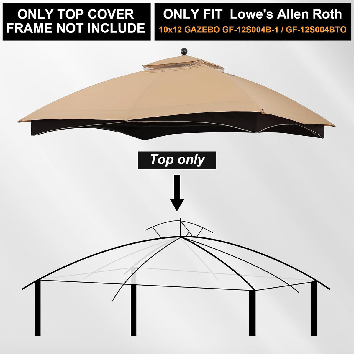 mastercanopy 10x12 ft replacement canopy top for #gf-12s004b-1, close-up detail