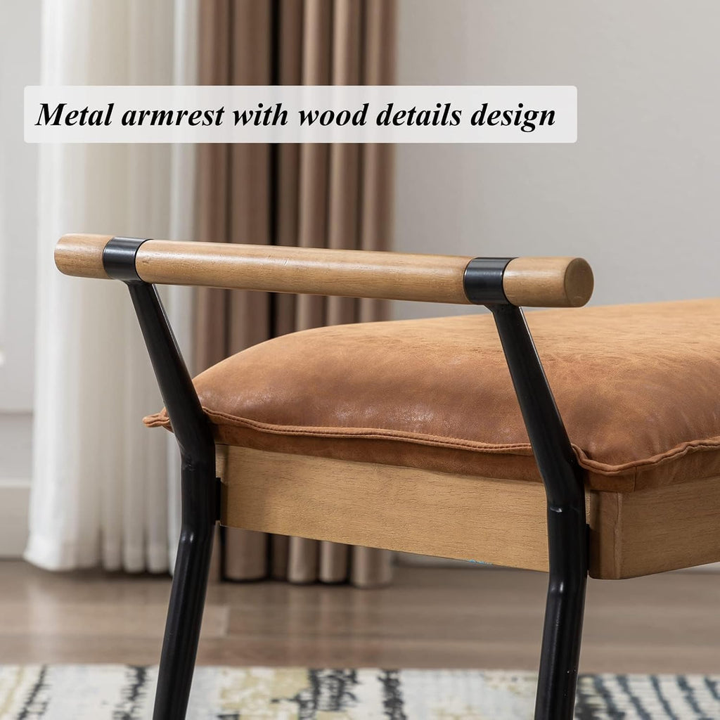 DUOMAY Modern PU Ottoman Bench with Arms & Metal Legs, Brown
