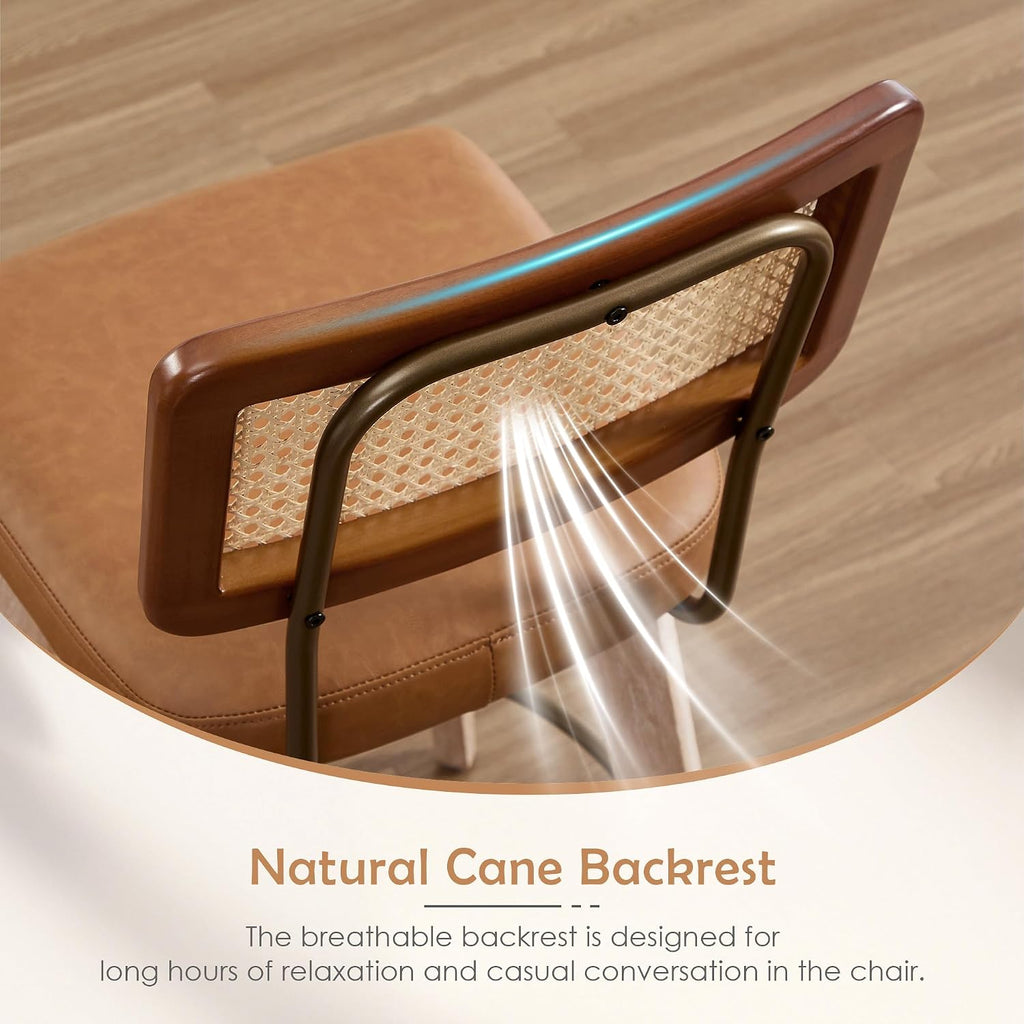 26" Swivel Boho Bar Stools Set of 2, Solid Wood, Rattan, Brown