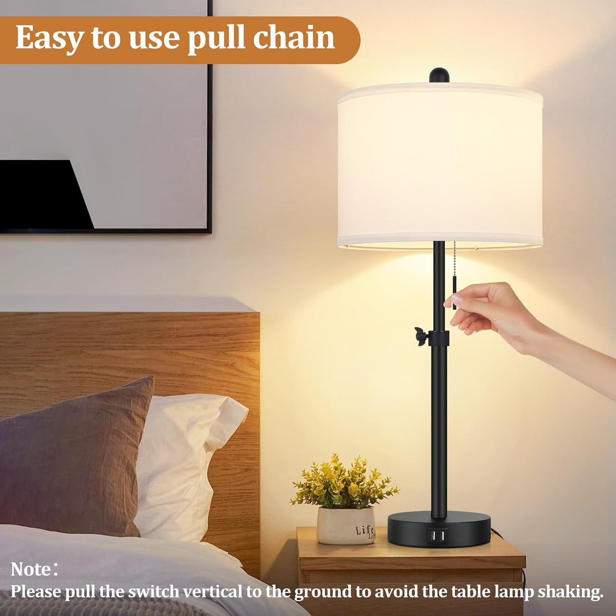 Kondras Table Lamp for Bedroom, 23" to 30" Height Adjustable Bedside Lamp