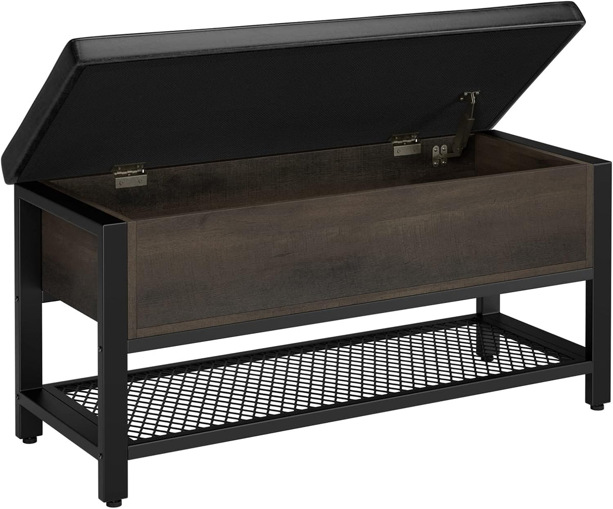 HOSTACK 40" W Storage Bench, Entryway Shoe Bench with Cushion, Dark Brown