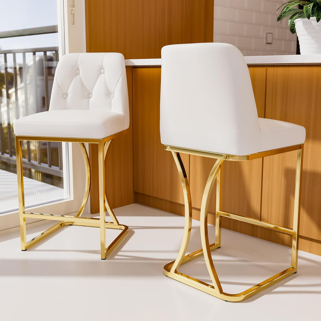 Ollega 24" White and Gold Counter Height Bar Stools Set of 2