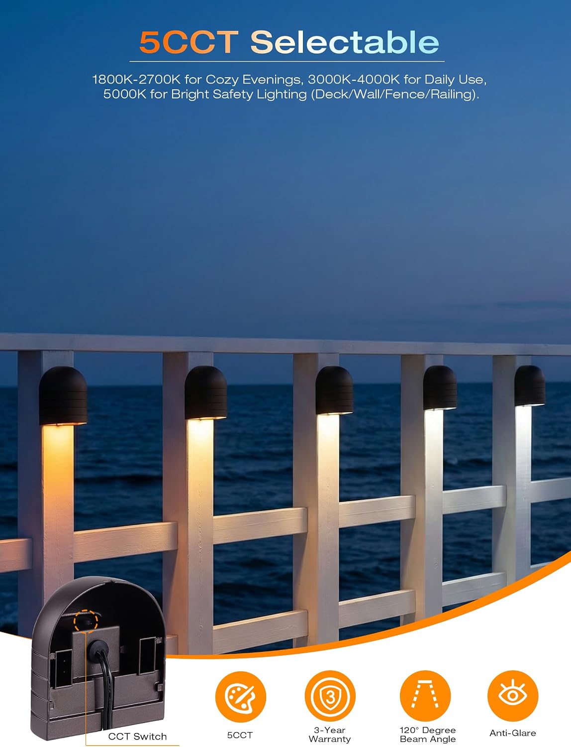 [12 Pack] CLOUDY BAY Low Voltage Fence Lights,12-24V AC/DC 5.5W LED Deck Lights for Outdoor Railing Landscape Lighting,1800K/2700K/3000K/4000K/5000K Selectable,Oil Rubbed Bronze