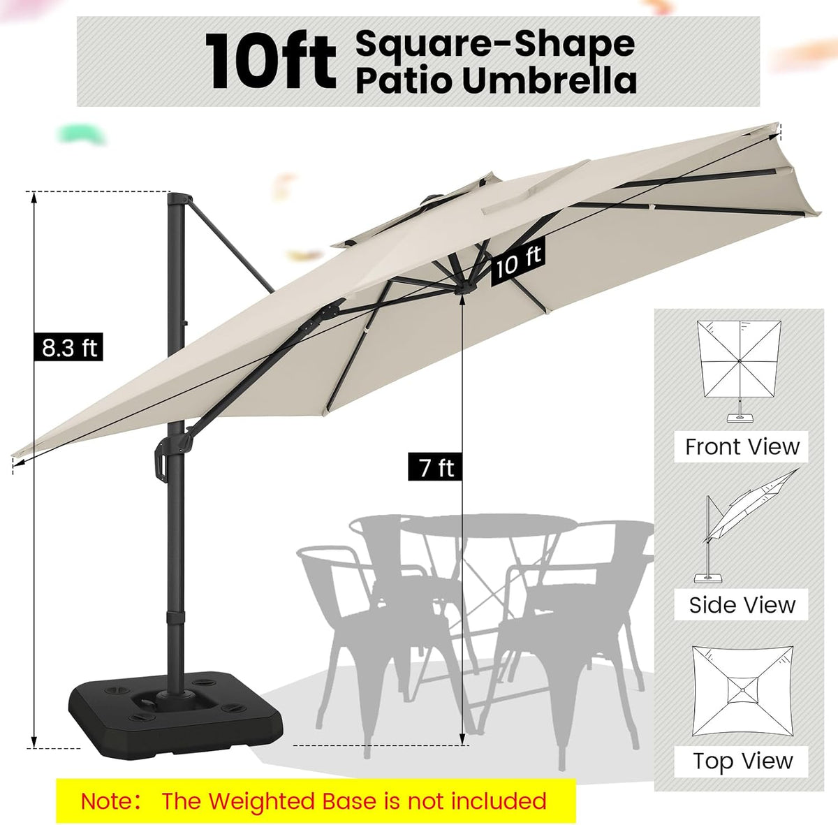 Hoteel Outdoor Patio Umbrella - 10ft Cantilever Umbrella for Patio Heavy Duty Offset Umbrellas with Stand, 360 Rotation Double Top Large Table Umbrella on Clearance for Deck Pool Backyard