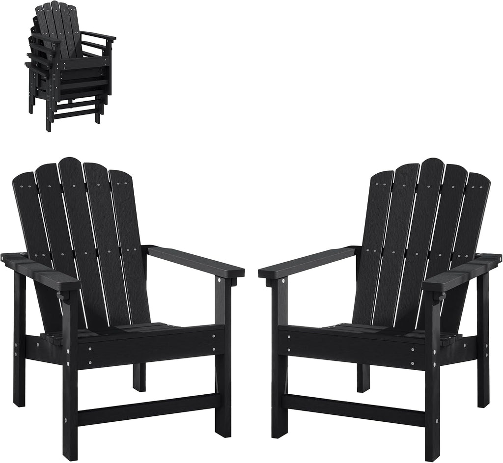 HDPE Stackable Adirondack Chairs Set of 2, Black