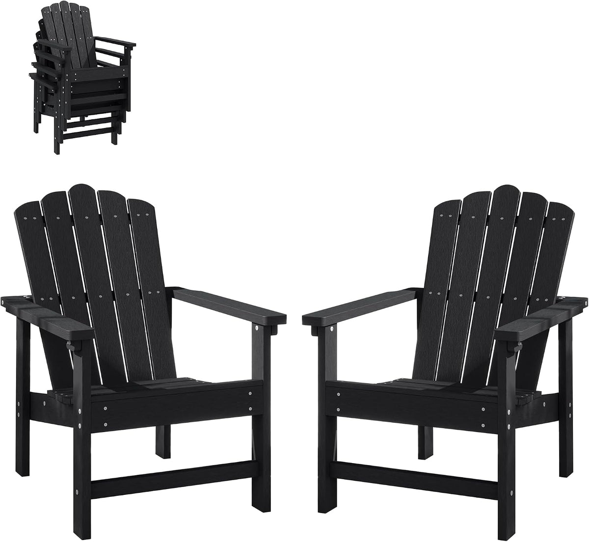 HDPE Stackable Adirondack Chairs Set of 2, Black