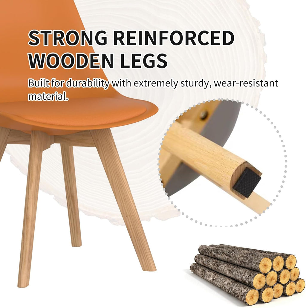 Dining Chairs Set of 4, PU Leather Kitchen Chairs,Wood Legs (Orange, 4 PC)