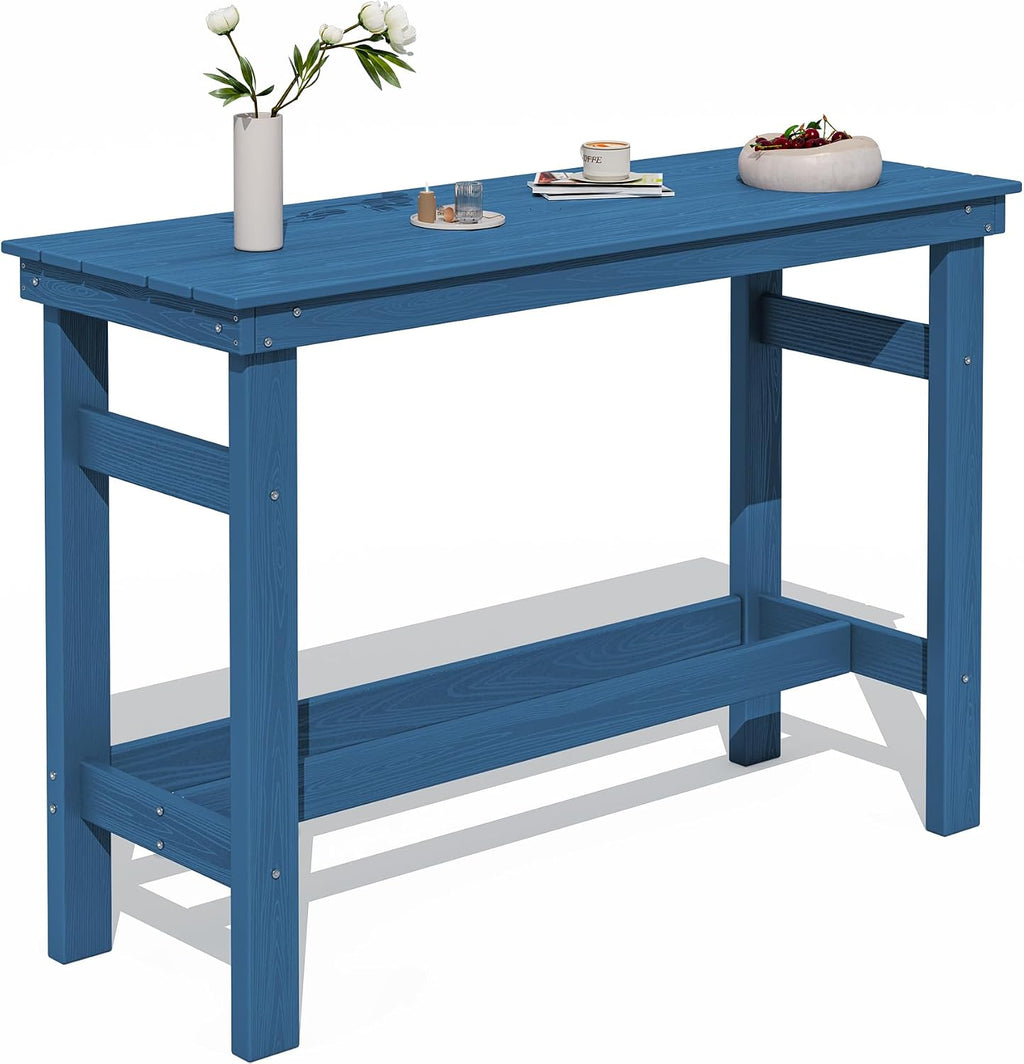 SERWALL 41" HDPE Outdoor Bar Table with 1.6" Umbrella Hole, Blue
